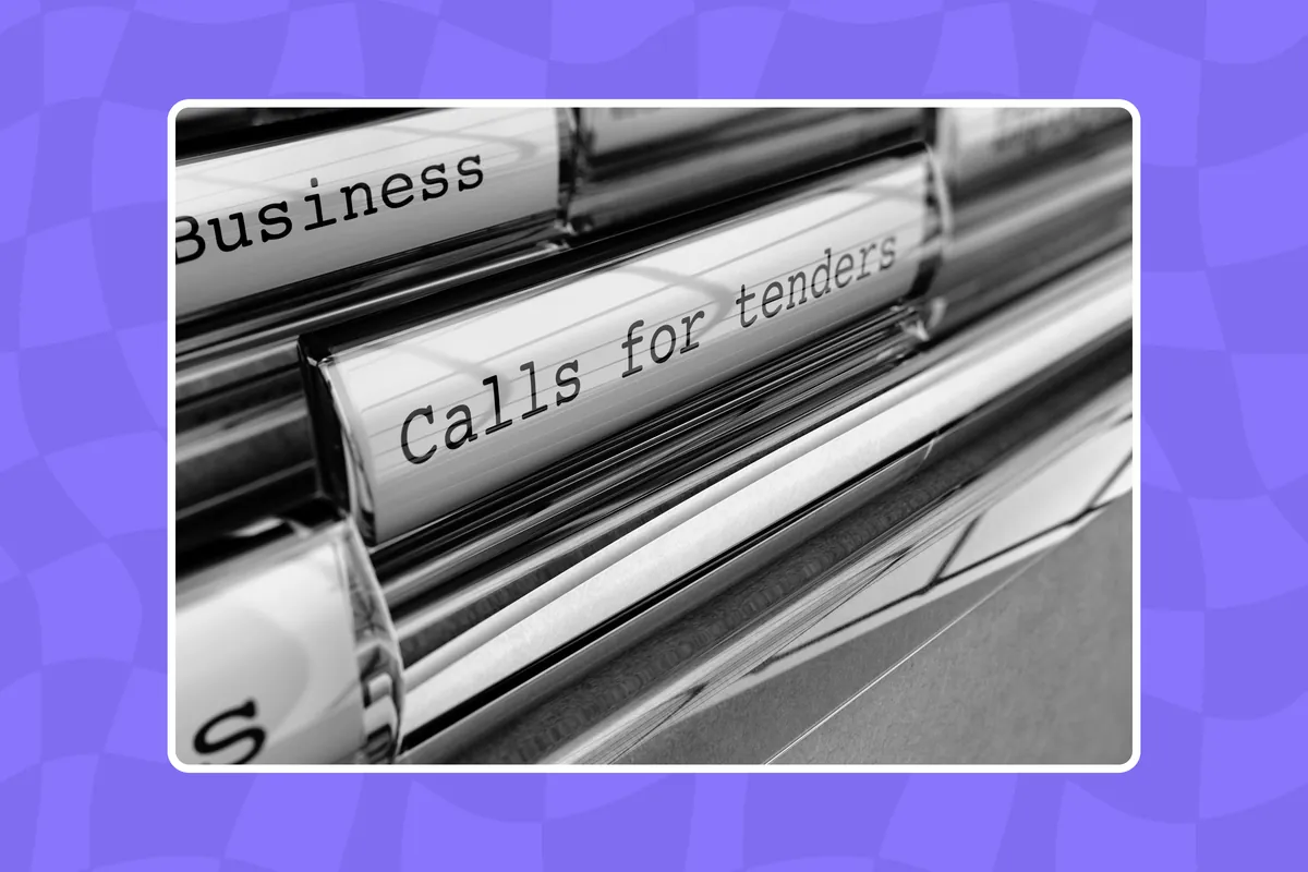 A binder labelled calls for tenders, ready to respond to an international tender